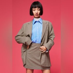 H&M Oversized Single-breasted Jacket in Beige/houndstooth-patterned